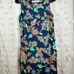 Sara Campbell Women’s Navy Floral Sleeveless Shift Dress Pockets Preppy Size XS